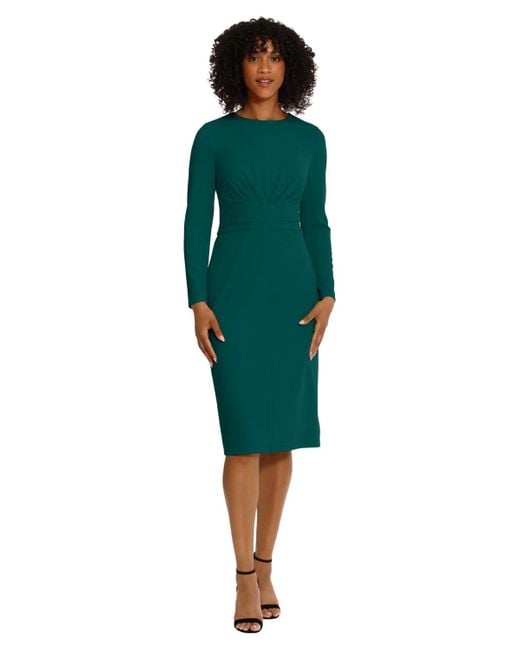 Maggy London Green Scuba-crepe Gathered Midi Dress