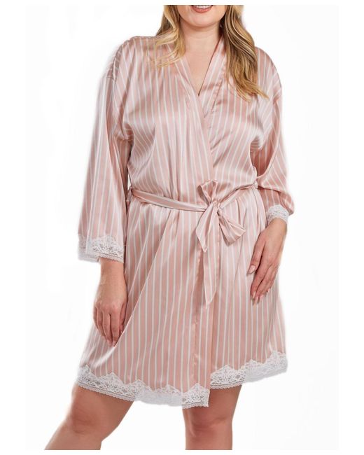 Pink Stripe Robe iCollection Brillow Plus Size Satin Striped Robe in Pink | Lyst