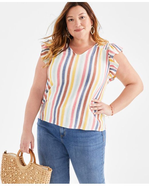 Style & Co. White Plus Size Flutter-sleeve V-neck Top