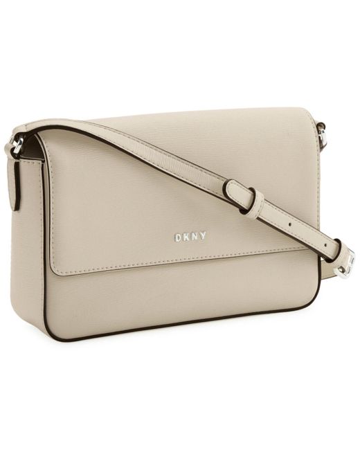 DKNY Handbags White Saffiano Leather Flap Crossbody Bag