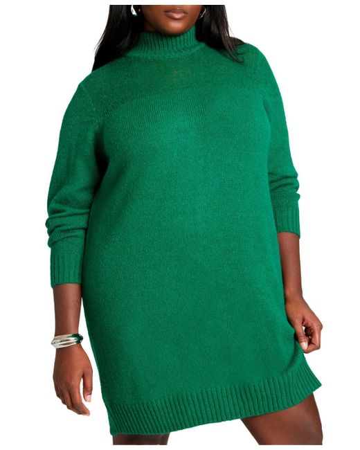 Eloquii Green Plus Size Sweater Dress With Sheer Panel