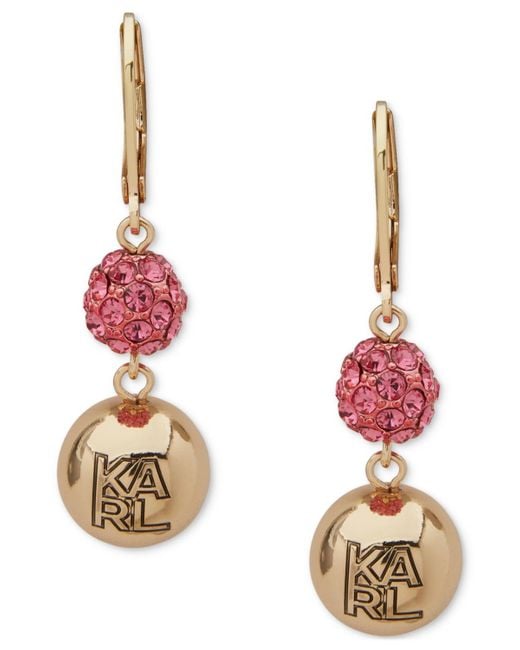 Karl Lagerfeld Pink Crystal Double Drop Earrings