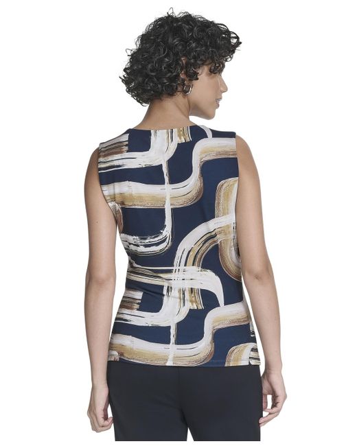 Calvin Klein Blue Printed Surplice-neck Ruched Blouse