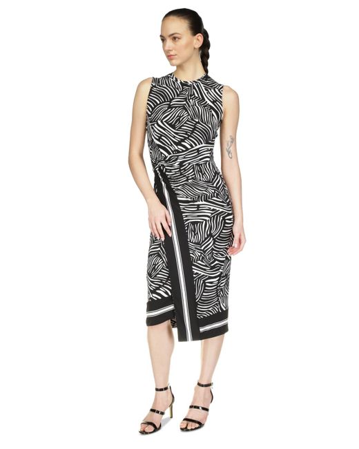 Michael Kors White Michael Zebra-print Faux Wrap Midi Dress
