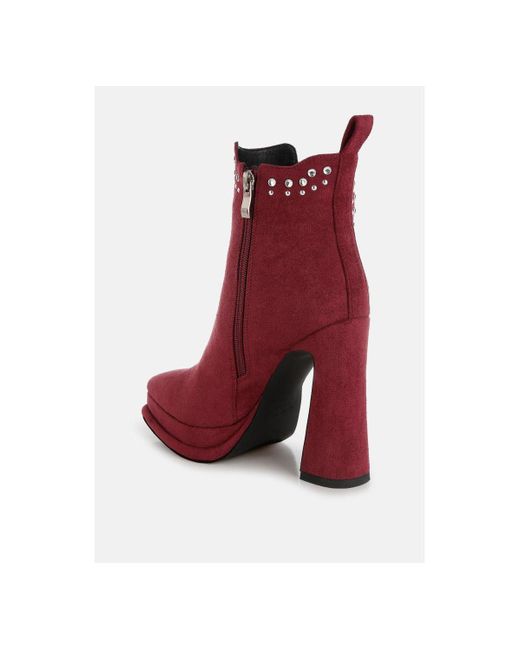 LONDON RAG Red Dalton Studs Embellished High Ankle Boots