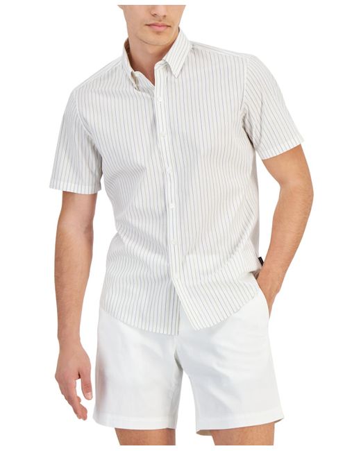 Michael Kors White Slim-fit Stretch Stripe Button-down Shirt for men