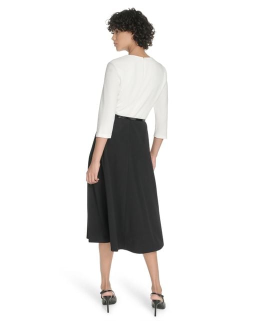 Tommy Hilfiger White 3/4-sleeve V-neck Midi Dress