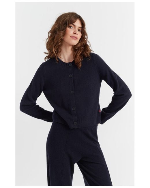 Chinti & Parker Blue Wool Cashmere Blend Crew Neck Cropped Cardigan