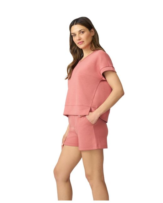 Cable & Gauge Red V-neck Top & High Waisted Short Matching Set