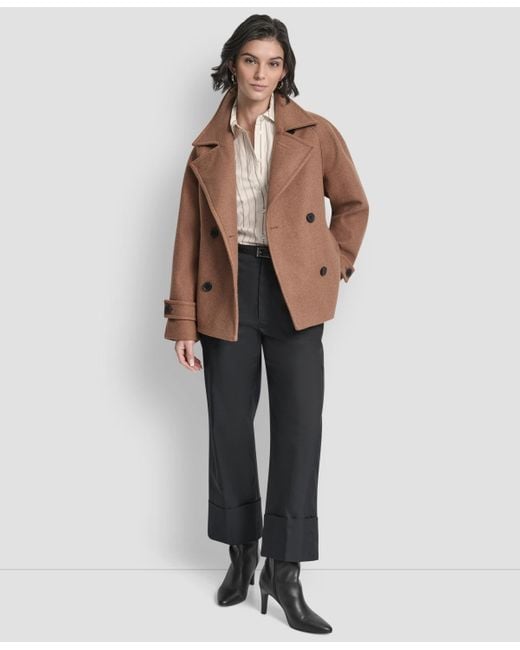 DKNY Natural Short Double Breasted Collared Coat P Xs Xxl
