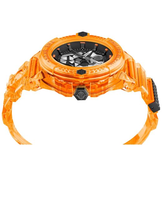 Philipp Plein Orange The Skull Scuba Duba Silicone Strap Watch 44mm