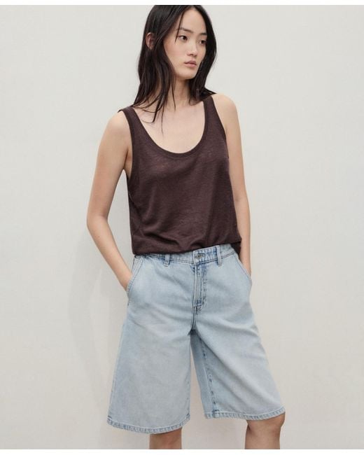 Mango Women's Blue Straight-fit Mid-rise Denim Shorts