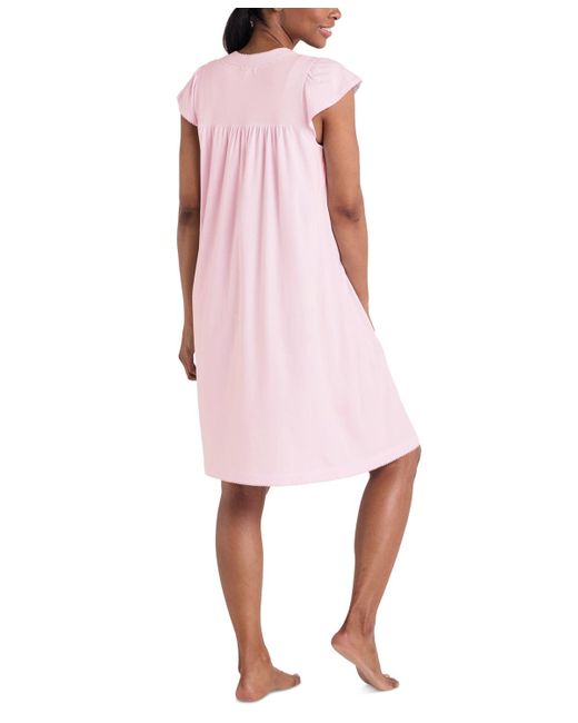 Miss Elaine Pink Embroidered Short-sleeve Nightgown