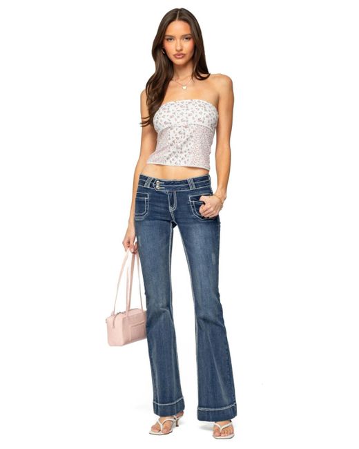 Edikted White Mixed Floral Pointelle Tube Top