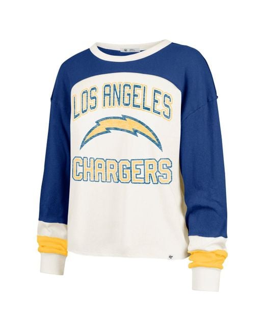 '47 Blue Los Angeles Chargers Double Header Curve Raglan Long Sleeve Crop Top