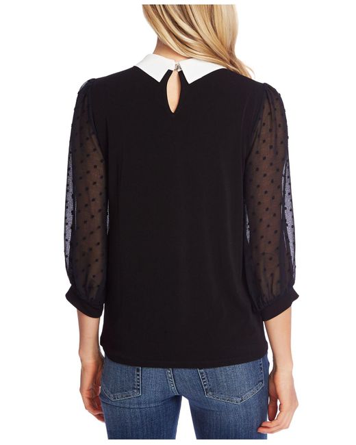 Cece Collared Clip Dot Sleeve Top in 