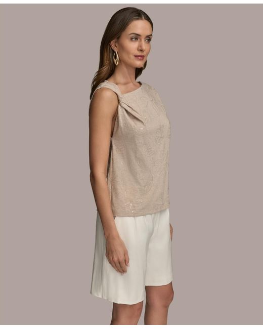 Donna Karan Brown Sequin Embellished Sleeveless Top