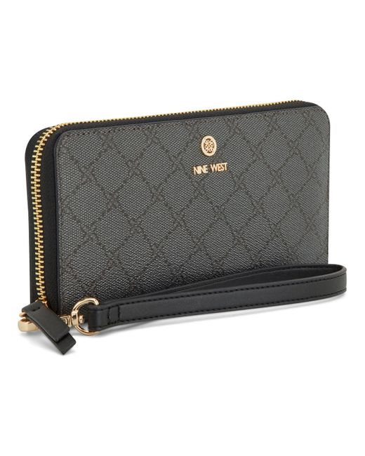 Nine West Black Lockup 9s Zip Around Wristlet