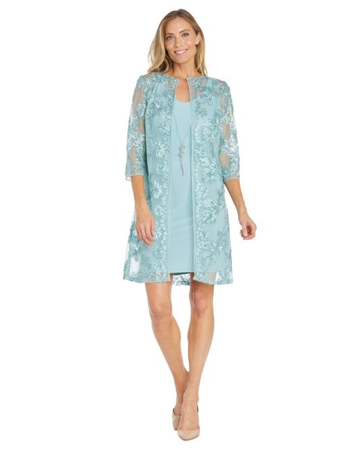 R & M Richards Blue Petite Embroidered Jacket And Dress