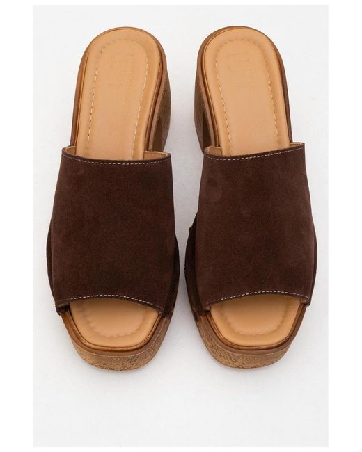 Forever & Always Shoes Brown Pull Leather Platform Mules ()