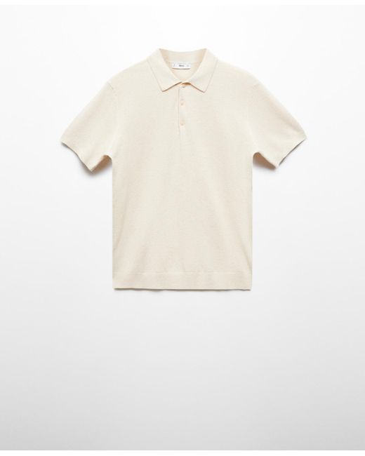 Mango White Short-sleeved Knitted Polo Shirt for men