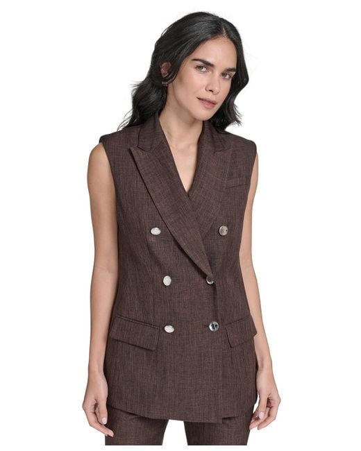 Calvin Klein Brown Petite Double Breasted Sleeveless Blazer