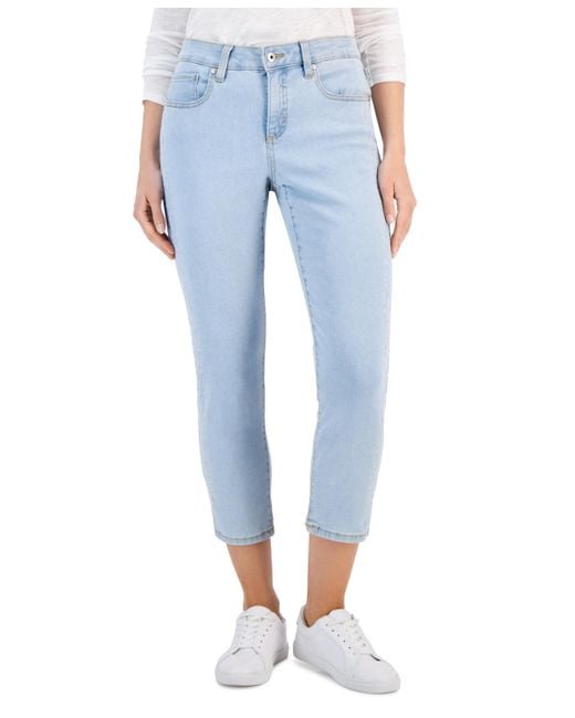 Style & Co. Blue Mid-rise Curvy Capri Embroidery Jeans