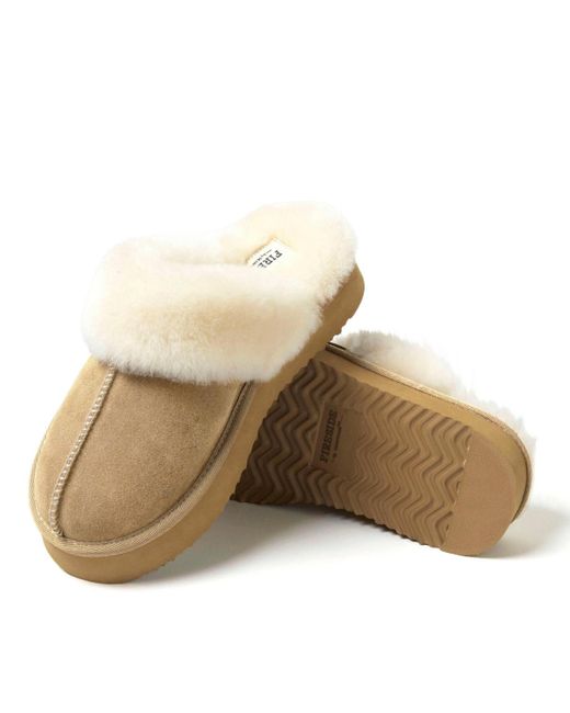 Dearfoams Natural Fireside By Melton Genuine Shearling Platform Scuff Slipper