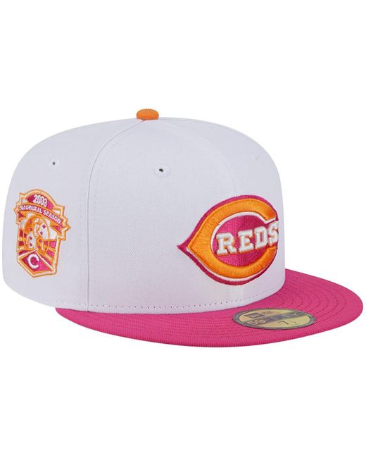 KTZ White/pink Cincinnati Reds 2003 Inaugural Season 59fifty Fitted Hat for men
