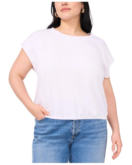 Vince Camuto White Plus Size Elastic-hem Cap-sleeve Top