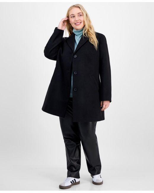 Maralyn & Me Blue Trendy Plus Size Single-breasted Walker Coat