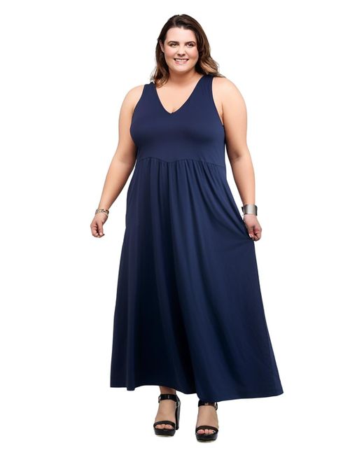 24seven Comfort Apparel Blue Plus Size Maxi Sleeveless Dress