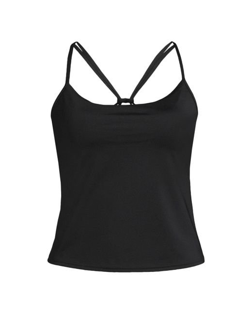 Lands' End Black Plus Size Tugless Quickdry Adjustable Strappy Back Tankini Top