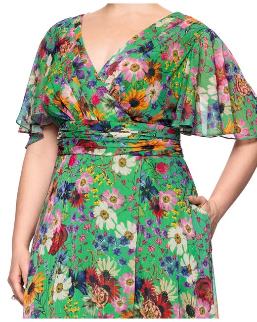 Betsy & Adam Green Plus Size Floral-print Flutter-sleeve A-line Dress