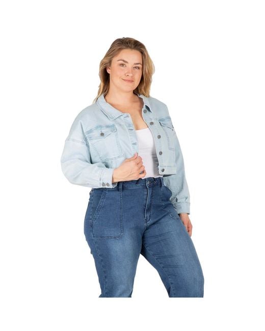Standards & Practices Blue Plus Size Cropped Denim Trucker Jacket