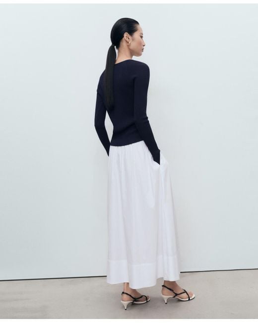 Mango Blue V-neck Ribbed Knit Sweater