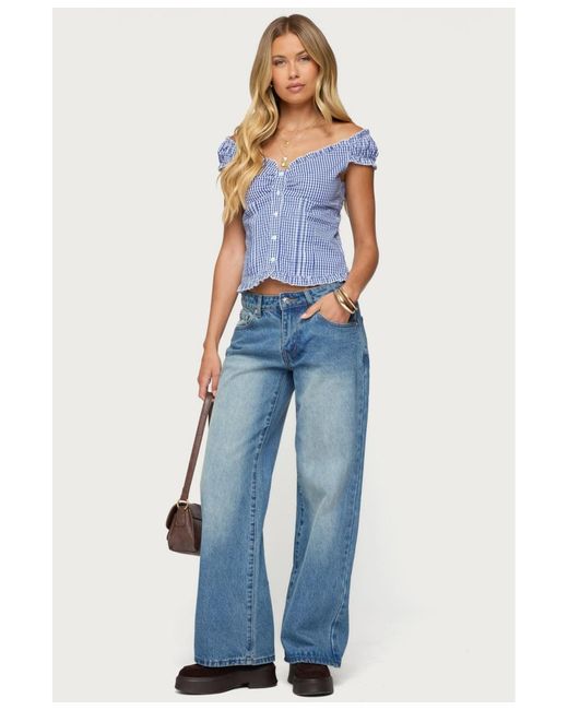 Edikted Blue Dorothie Gingham Button Up Top