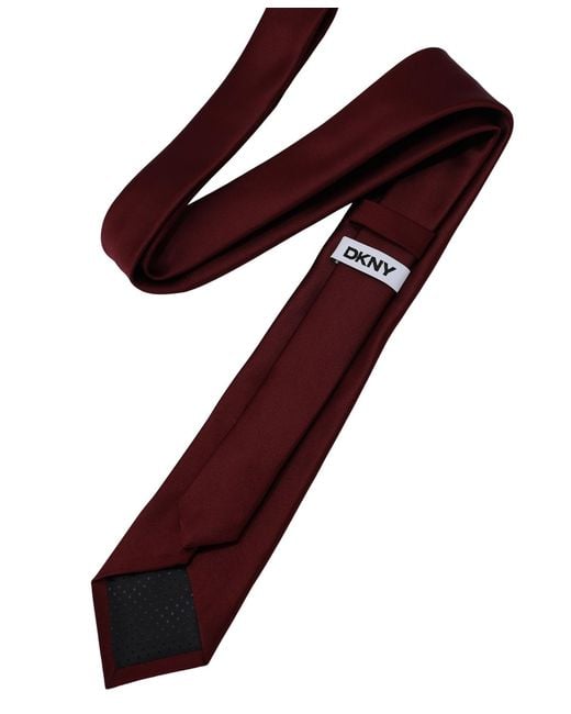 DKNY Red Shine Satin Solid Slim Tie for men