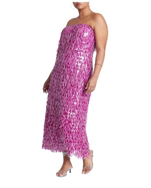 Eloquii Women's Purple Plus Size Twist Neck Lame Maxi Dress