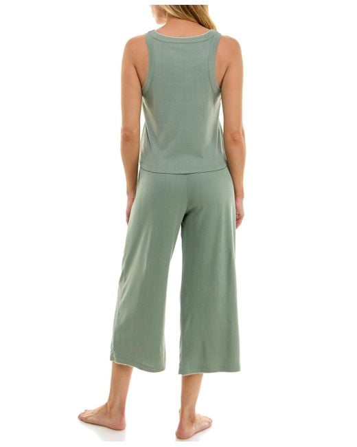 Roudelain Green 2-piece Contrast Binding Sleeveless T-shirt And Pajama Set