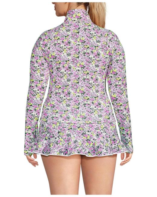 Lands' End White Plus Size Long Sleeve Quarter Zip Upf 50 Rash Guard