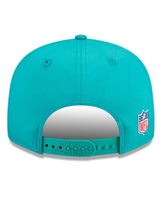KTZ Blue Miami Dolphins 2025 Sideline Throwback Split Panel 9fifty Snapback Hat for men
