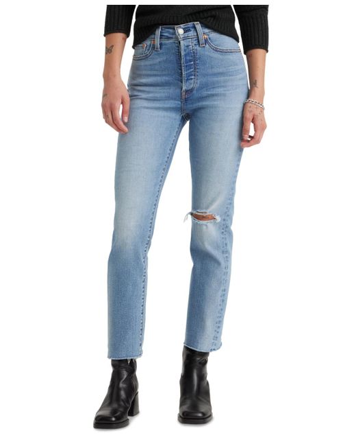 Levi's Blue Wedgie Straight-leg High Rise Cropped Jeans