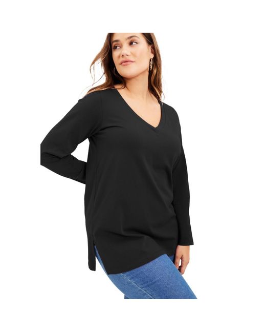 June + Vie Black June + Vie June + Vie Long-sleeve V-neck One + Only Tunic