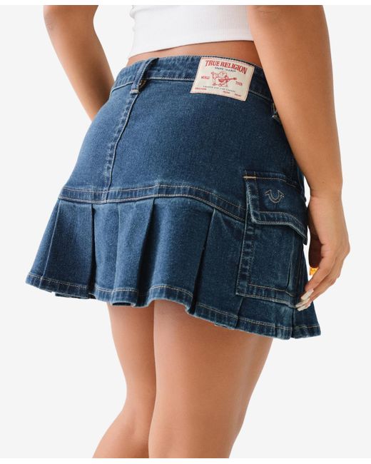 True Religion Blue Belted Drop Waist Cargo Skirt