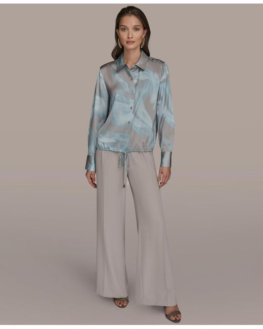 Donna Karan Blue Long-sleeve Drawstring Top