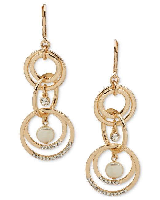 Anne Klein Metallic Gold-tone & Imitation Pearl Linked Linear Drop Earrings