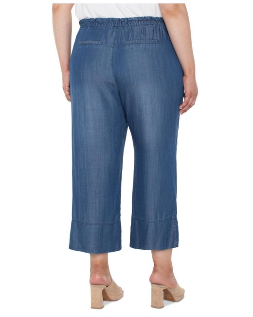 Liverpool Los Angeles Blue Trendy Plus Size Chambray Pull-on Cropped Pants