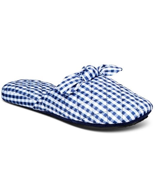 Charter Club Blue Gingham-print Bow-top Slippers
