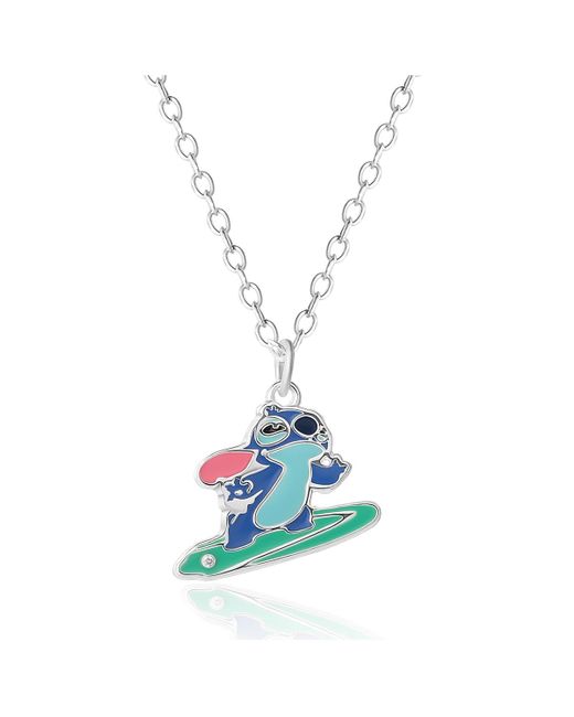 Disney Blue Lilo And Stitch Silver Plated Stitch Surfing Pendant